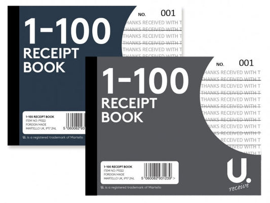 Duplicate Receipt Book 2 Assorted Designs Numbered 001-100/5 x 4''  P1022 (Parcel Rate)