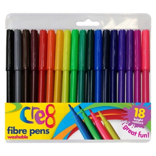 18 Pack Colourful Assorted Washable Fibre Pens Arts And Crafts P2134 (Parcel Rate)