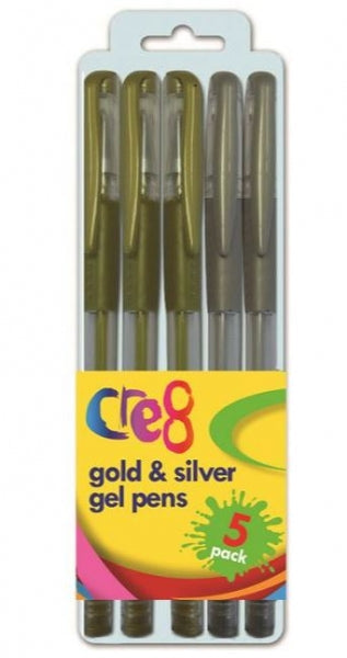 Cre8 Gold & Silver Gel Pens Pack Of 5 P2691 (Large Letter Rate)