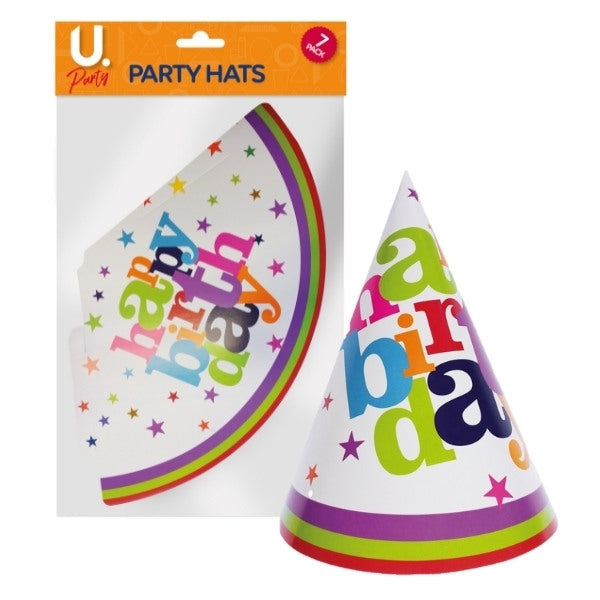 Happy Birthday Party Hats 7pk Special Occasions P2709 (Large Letter Rate)