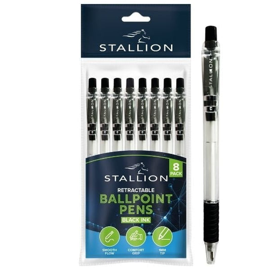 Retractable Ballpoint Pens 8 Pack Black P3050 (Parcel Rate)
