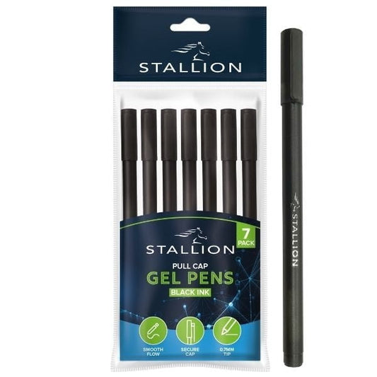 Gel Pens 7 Pack Black Ink School College Home P3057 (Parcel Rate)