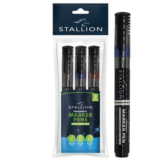 Pack Of 3 Assorted Colour Bullet Tip Permanent Markers P3067 (Parcel Rate)