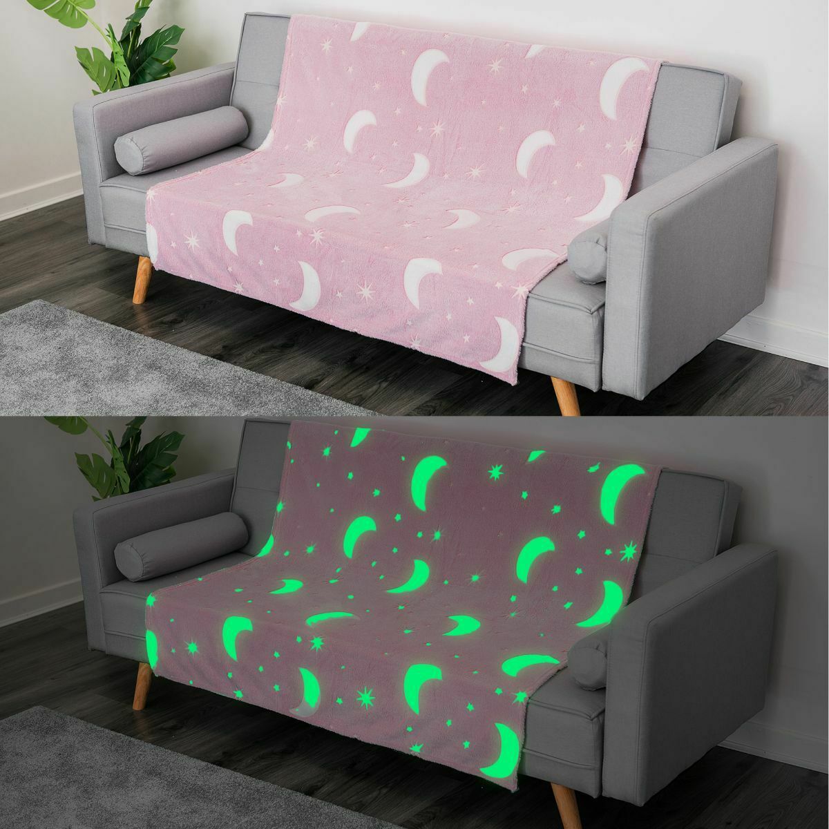 Magic Glow In The Dark Blanket Pink / Grey 6660 (Parcel Rate)
