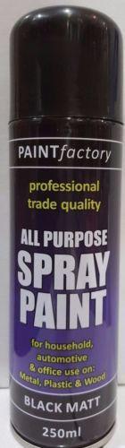 Paint Factory All Purpose Spray Paint Black Matt 250ml  7130 (Parcel Rate)