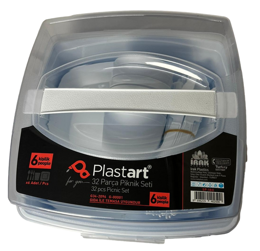 32 Pc Picnic Set 6 Place Setting With Carrying Container Random Colour Sent SP180 (Parcel Rate)