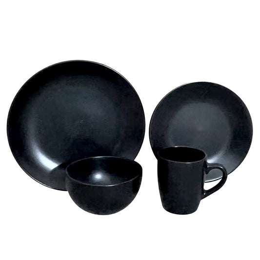 Durane Dinner Set 16pc Plates Bowls Mugs Black 10211 (Parcel Rate)