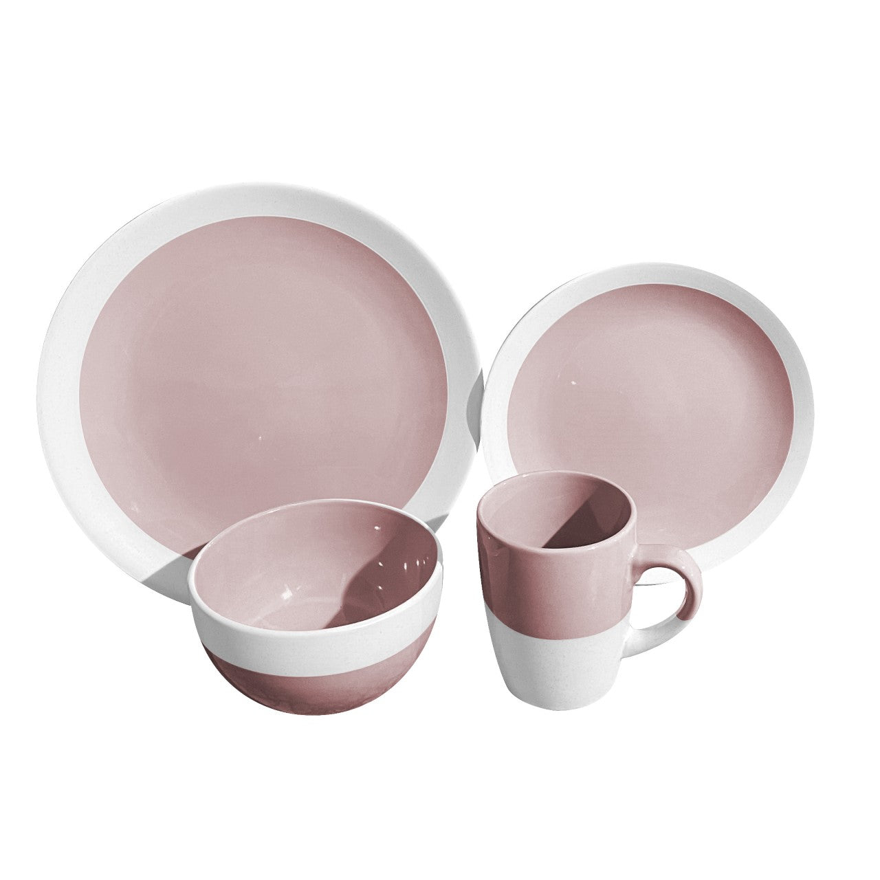 Durane Dinner Set 16pc Plates Bowls Mugs Pink 10214 (Parcel Rate)