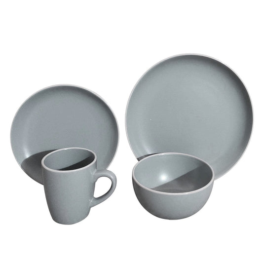 Durane Dinner Set 16pc Plates Bowls Mugs Grey Blue 10217 (Parcel Rate)