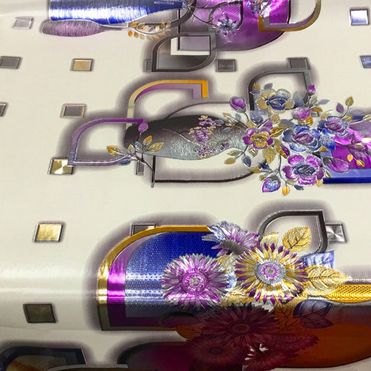 Durane Plastic Table Cover Roll Purple Floral Design 1.37x20m QJXDY-0091CHB-M 10254 (Big parcel rate)