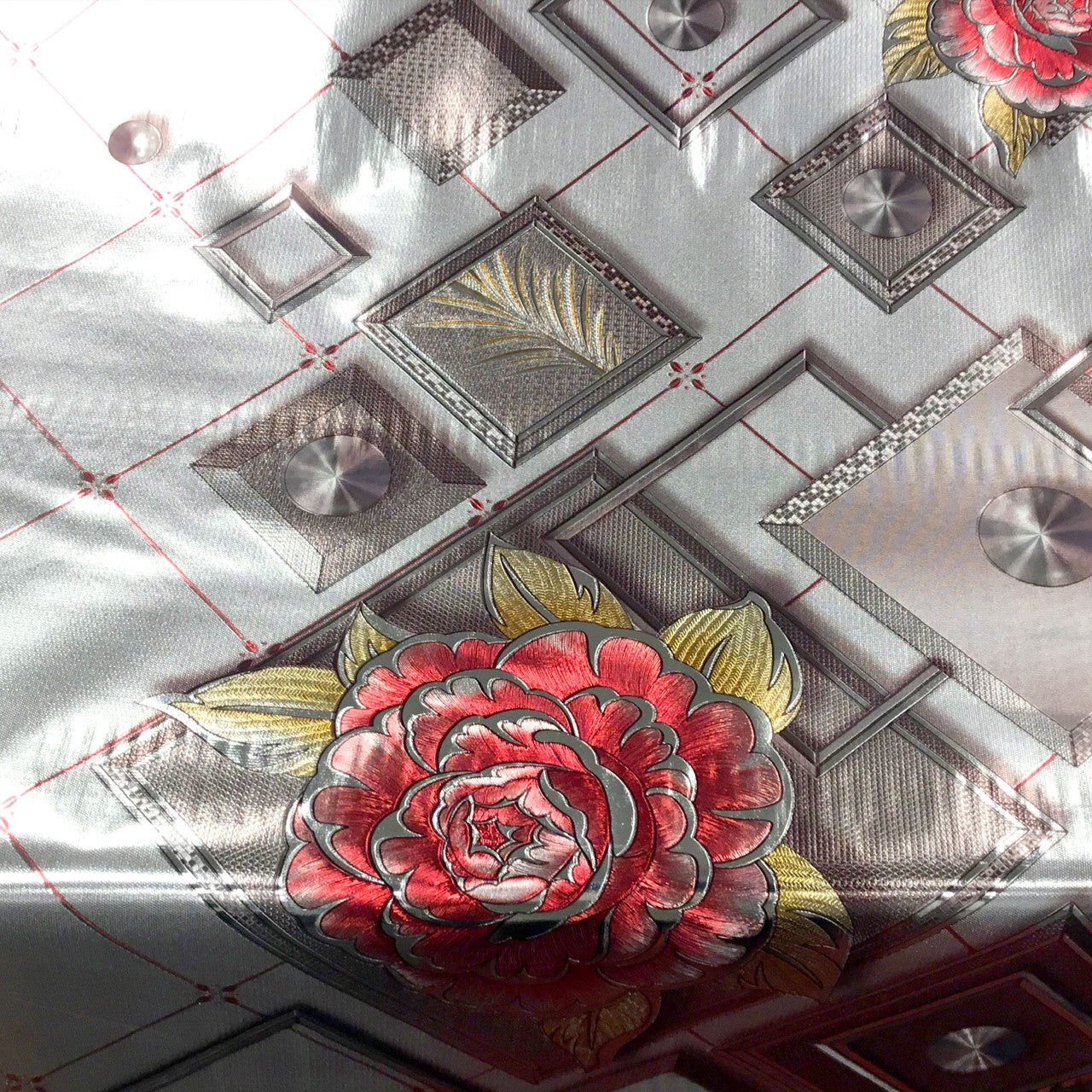 Durane Plastic Table Cover Roll Red Floral Design 1.37 x 20m 3D-8316AF 10257 (Big Parcel Rate)