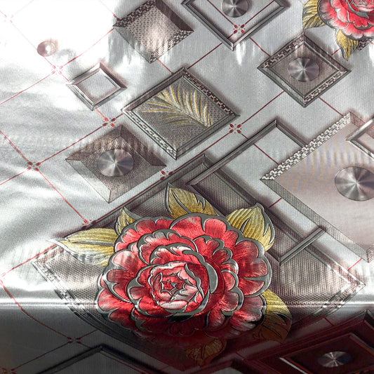 Durane Plastic Table Cover Roll Red Floral Design 1.37 x 20m 3D-8316AF 10257 (Big Parcel Rate)