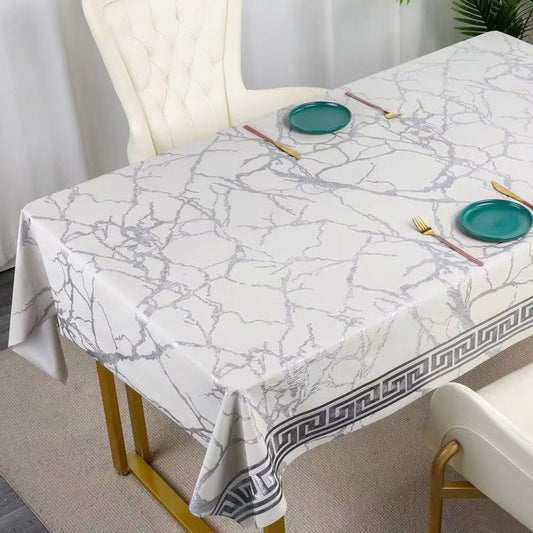 Durane Plastic Table Cover Roll White Marble Silver Pattern Design 1.37x20m DR-8356F 10266 (Big parcel rate)