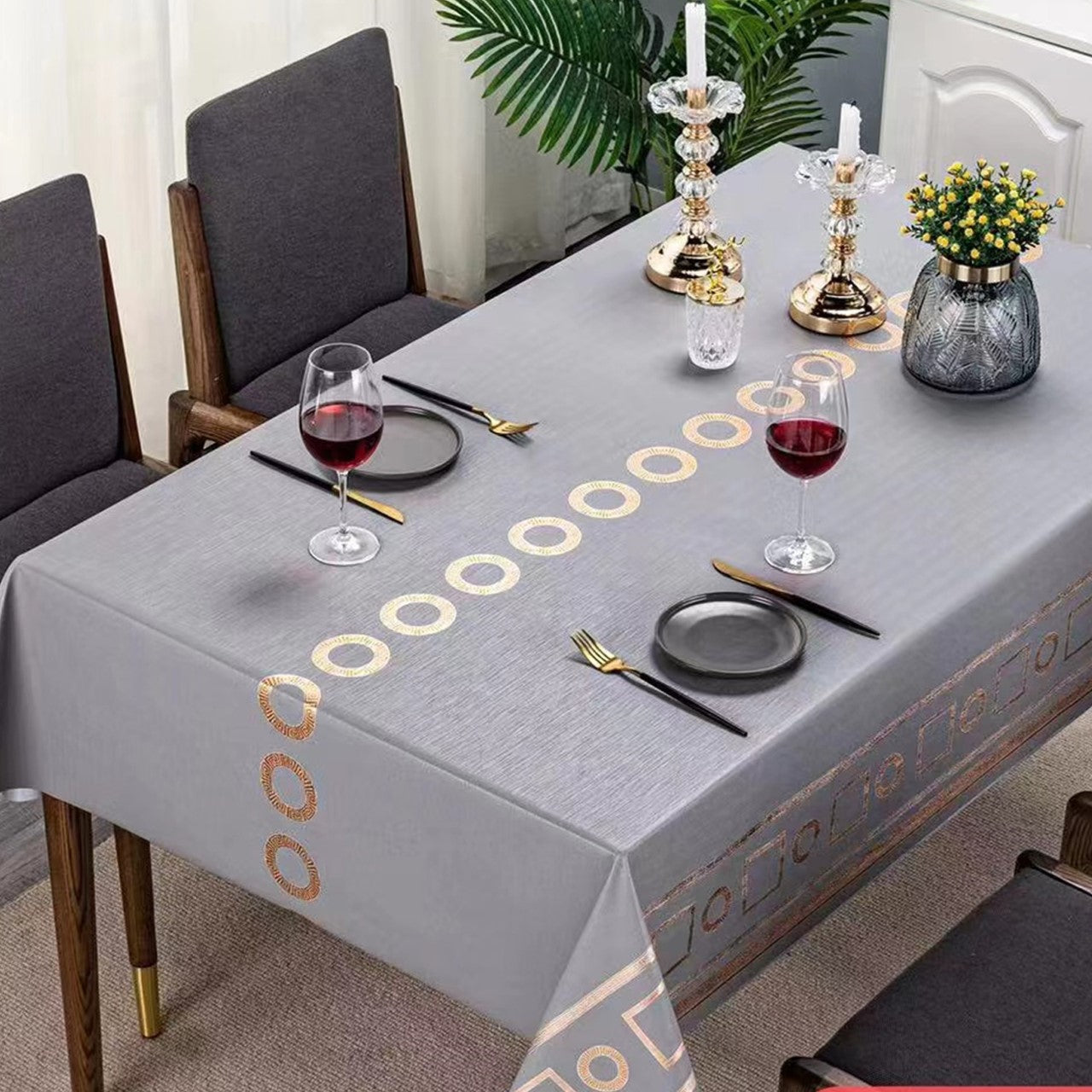 Durane Plastic Table Cover Roll Grey Gold Pattern Design 1.37x20m QS-8507B 10275 (Big parcel rate)
