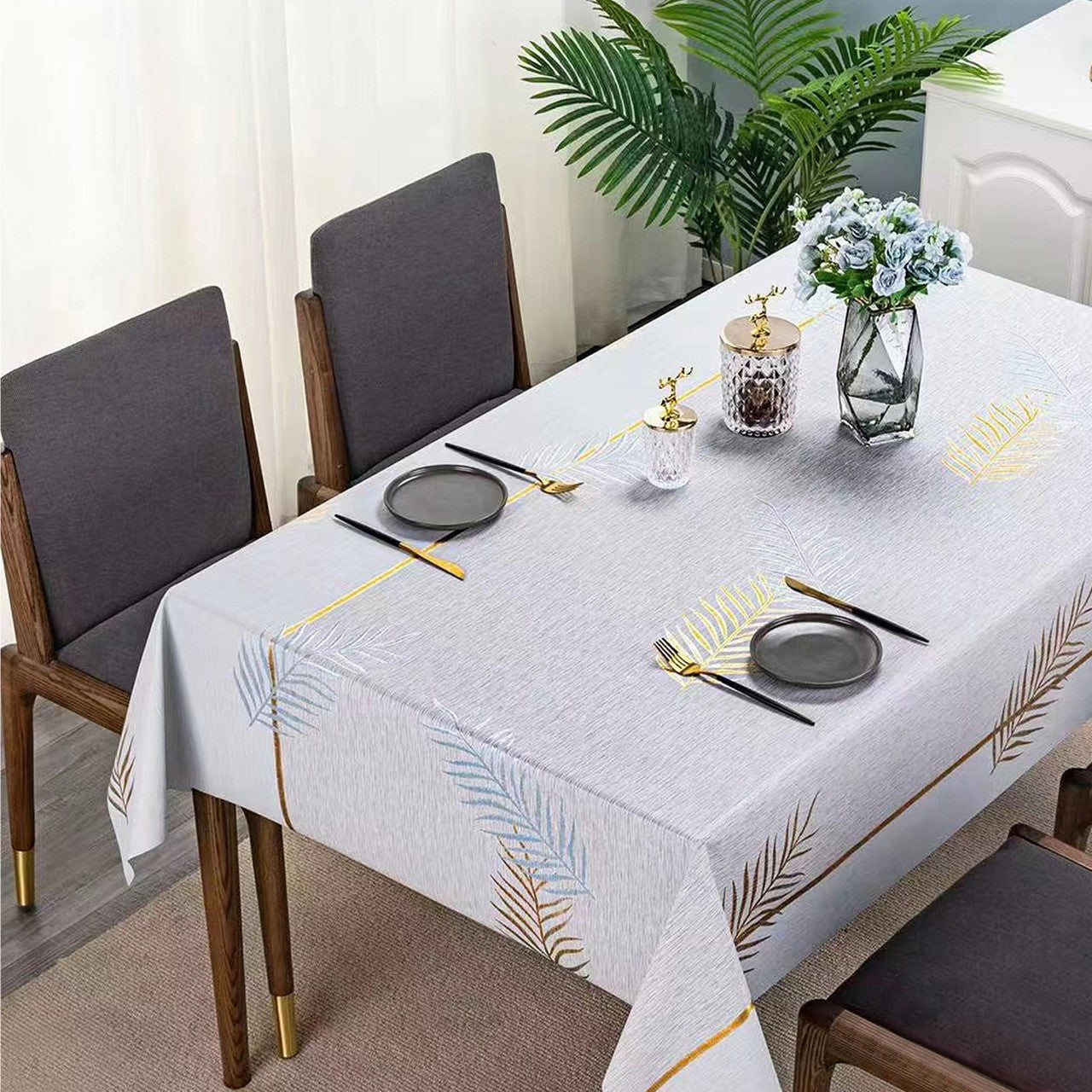 Durane Plastic Table Cover Roll Grey White Floral Design 1.37x20m QS-8511B 10277 (Big parcel rate)