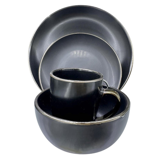 Durane Gold Rim Dinnerware Set 16pc Black 10499 (Parcel Rate)