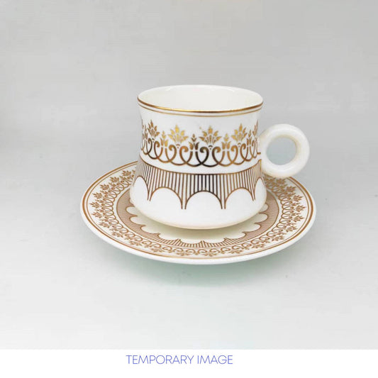Durane Palmette Tea Set 12pc White-Gold 200ml 10526 (Parcel Rate)