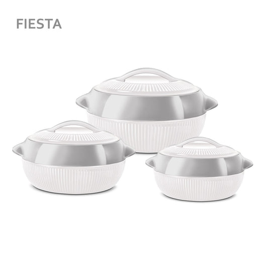 SQ Professional Fiesta Insulated Casserole 3Pc Set White-Silver 8935 (Big Parcel Rate)