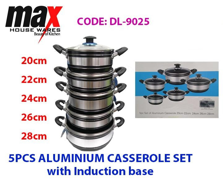 5Pc Aluminium Casserole Pan Set 20 - 28cm DL9025 (Big Parcel Rate)