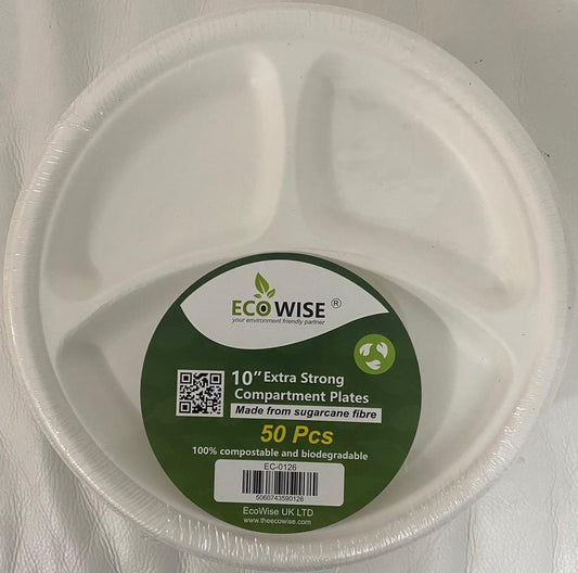 Pack Of 50 Extra Strong 10" Compartment Plates EC0126 (Parcel Rate)