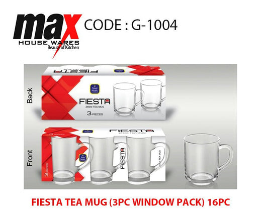 Fiesta Glass Tea Mugs 245ml 3Pc Set G1004 (Parcel Rate)