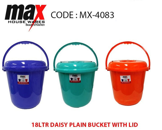 18 Litre Daisy Plain Bucket With Lid Assorted Colours MX4083 (Parcel Rate)