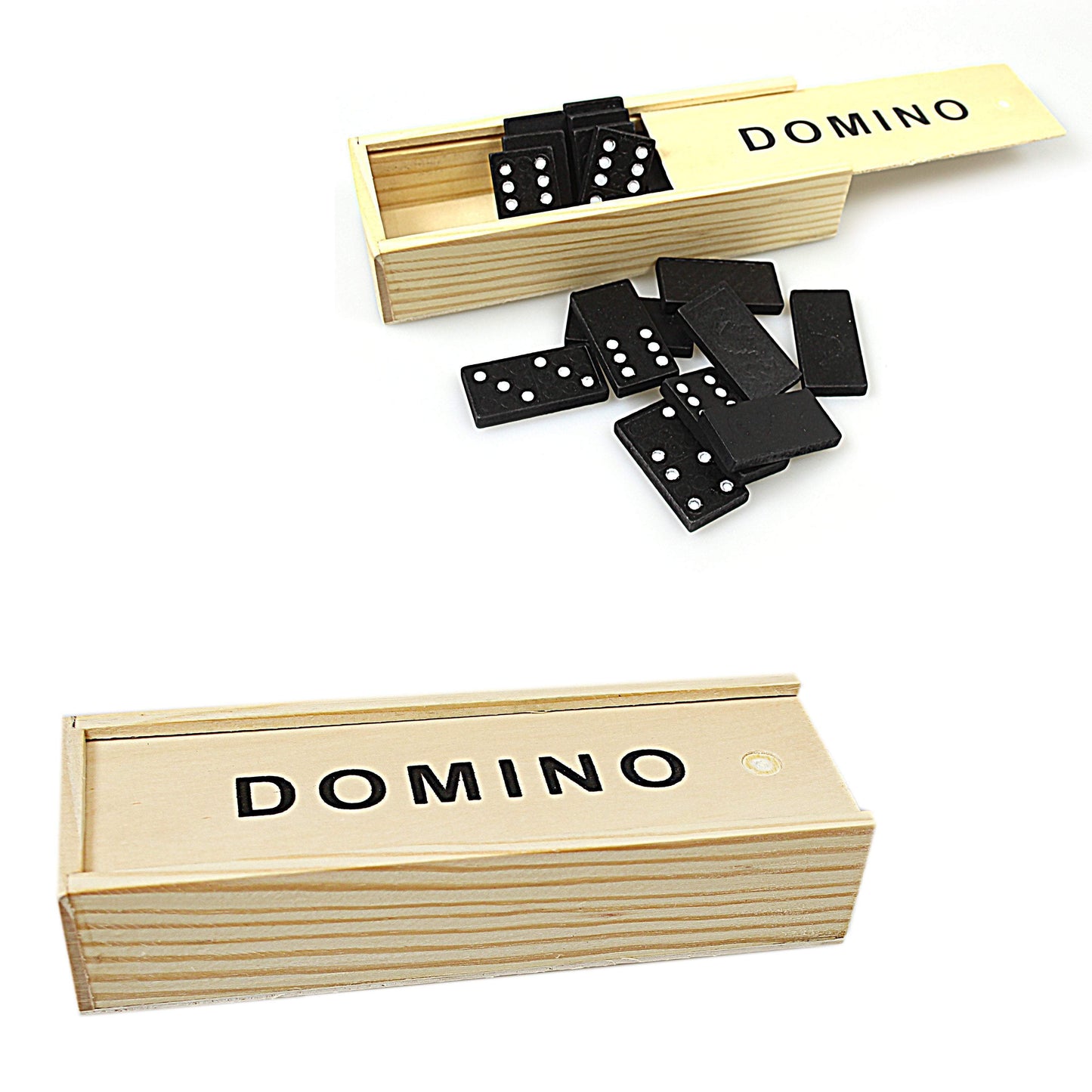 Family Fun Games 28 Set Black Dominoes In Wooden Box  0201 (Parcel Rate)