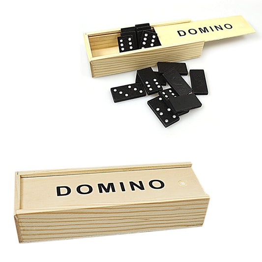 Family Fun Games 28 Set Black Dominoes In Wooden Box  0201 (Parcel Rate)